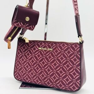 Michael Kors Jet Set Logo Crossbody Bag with Case for Apple AirPods Pro Ox Blood